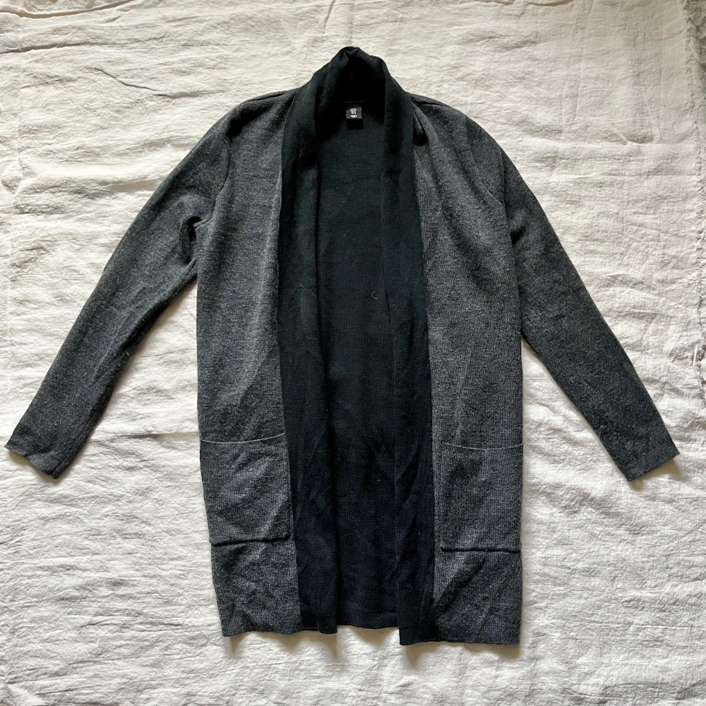 Adrienne Vittadini Women's Black & Gray Long Sleeve Cardigan Sweater Merino Wool